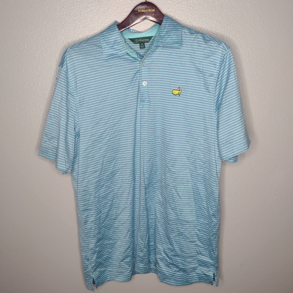 Masters Collection Mens Golf Polo Shirt Medium Blue Striped Pima Cotton S/S S3